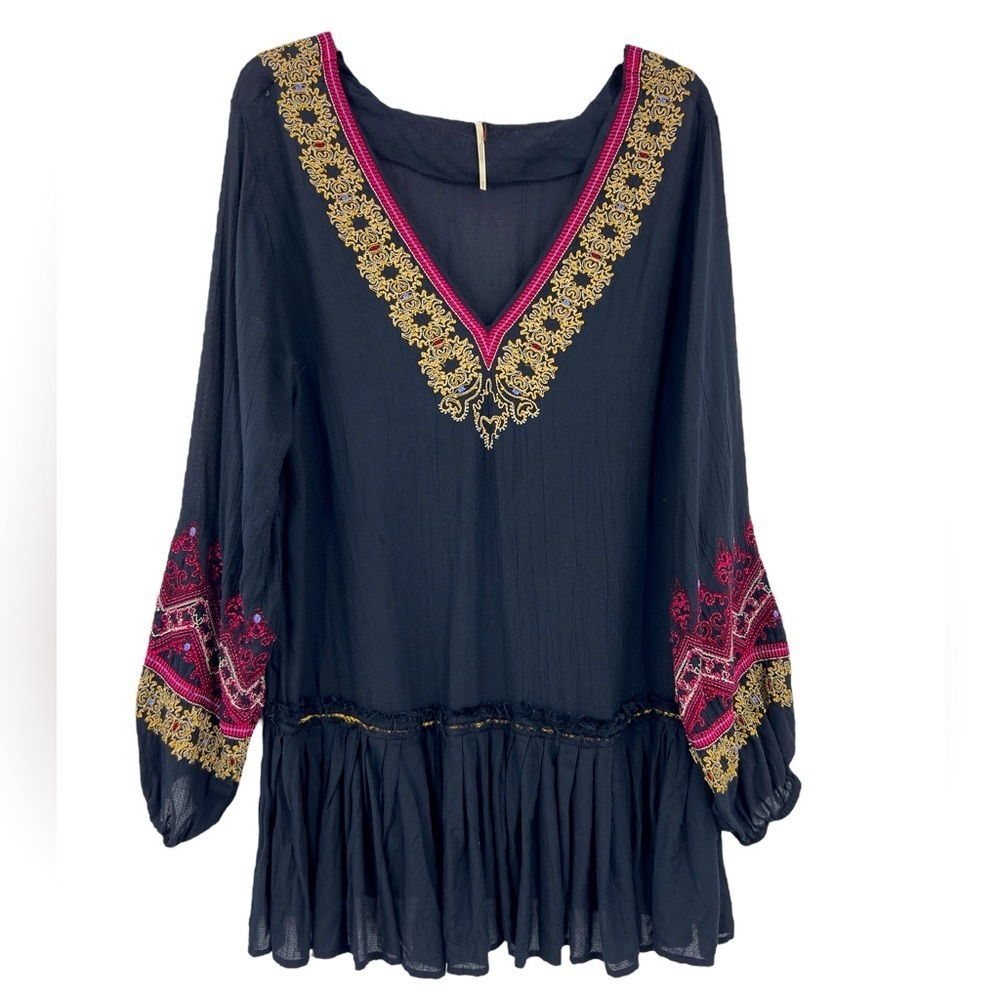 Free People Wild One Embroidered Boho Cottagecore Tiered Oversize Mini Xs